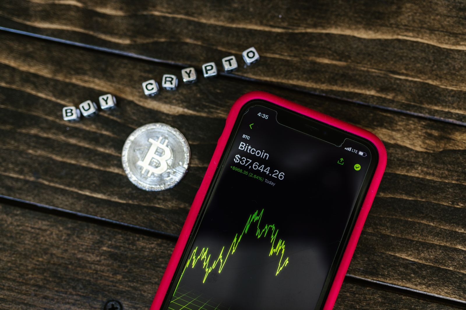 Smartphone exibindo a cotação do bitcoin ao lado de uma moeda física, ilustrando o artigo sobre o segundo turno das eleições de 2026 e o impacto no dólar, no bitcoin e no USDT de quem investe com Pix